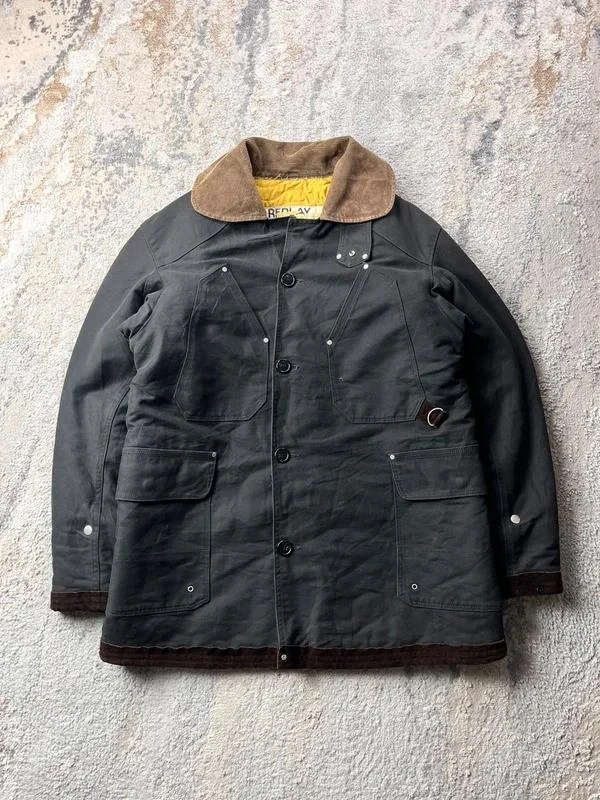 Vintage Replay Fireman Workwear Men’s All weather Leather canvas heavy coat Size